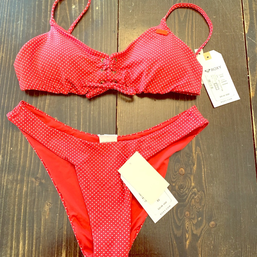 Red polka dot Roxy bikini